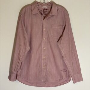 Tommy Bahama Relax Shirt Mens Large Red Striped Cotton Cruise Comfort Summer L